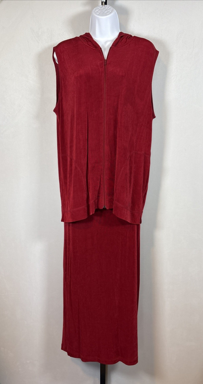 Chicos Set Slinky Hooded Tank Top XL Maxi Skirt Medium Red Casual Travel 2 Piece